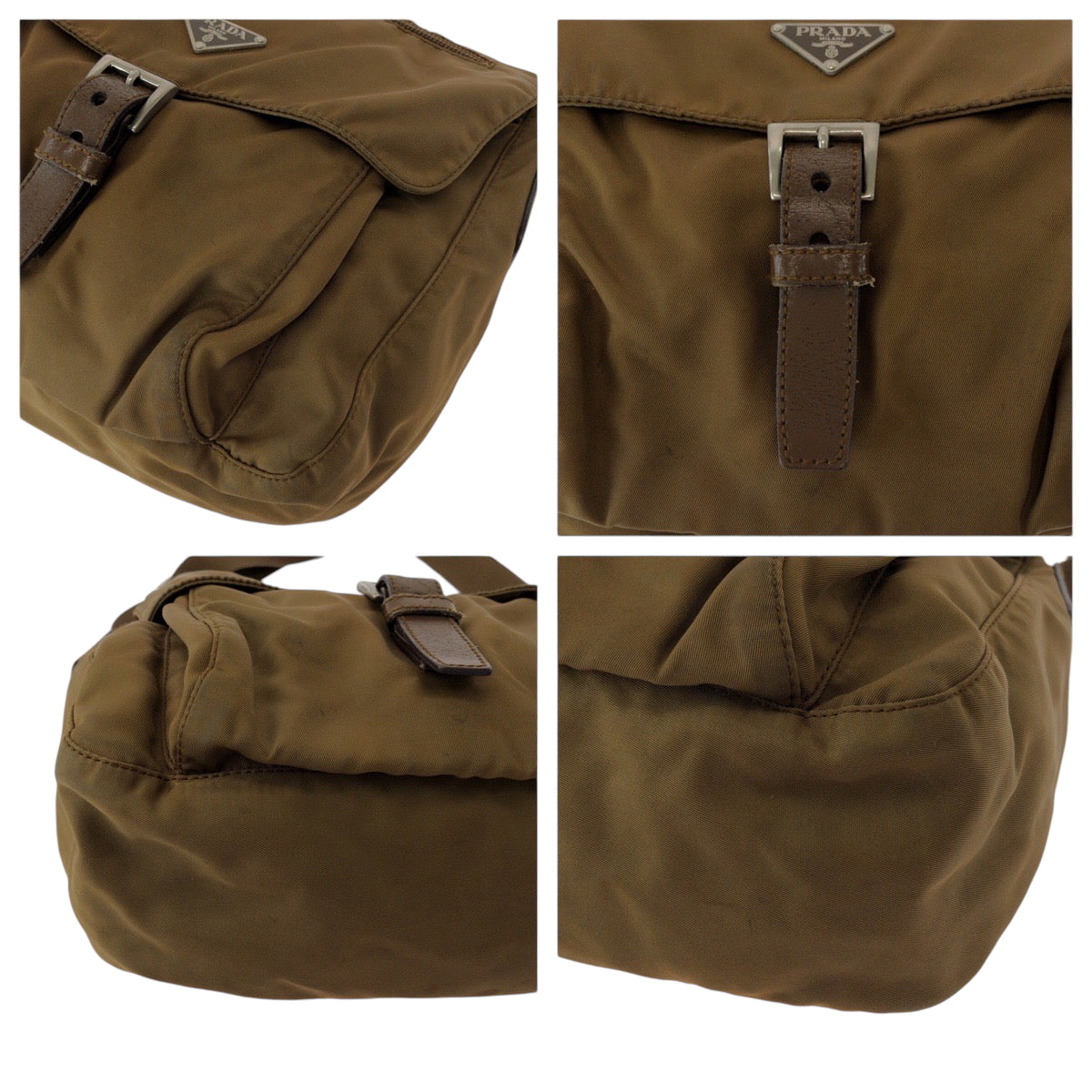 PRADA Shoulder Bag 1BD994 Nylon Camel Brown SilverMetal Shoulder Bag pochette Test Triangle With logo mens Used Authentic