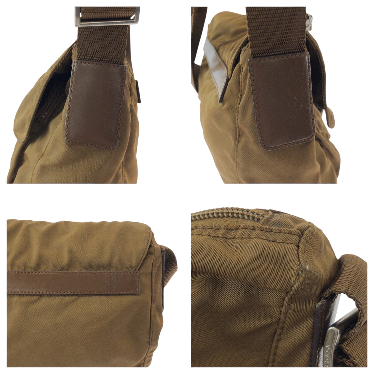 PRADA Shoulder Bag 1BD994 Nylon Camel Brown SilverMetal Shoulder Bag pochette Test Triangle With logo mens Used Authentic