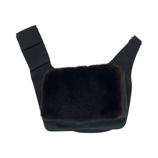 PRADA Shoulder Bag Nylon Brown Black 99AW Tessuto Triangle With logo fur