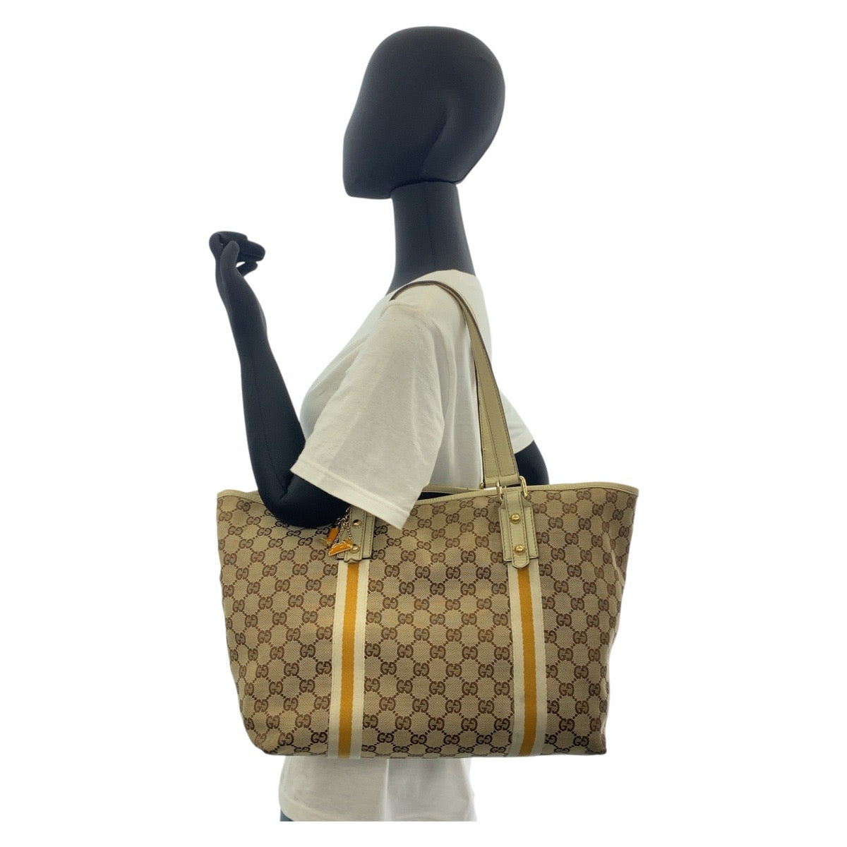 GUCCI Tote Bag 139260 GG canvas, leather beige Tote Bag Shoulder Bag Sherry line Women Used Authentic