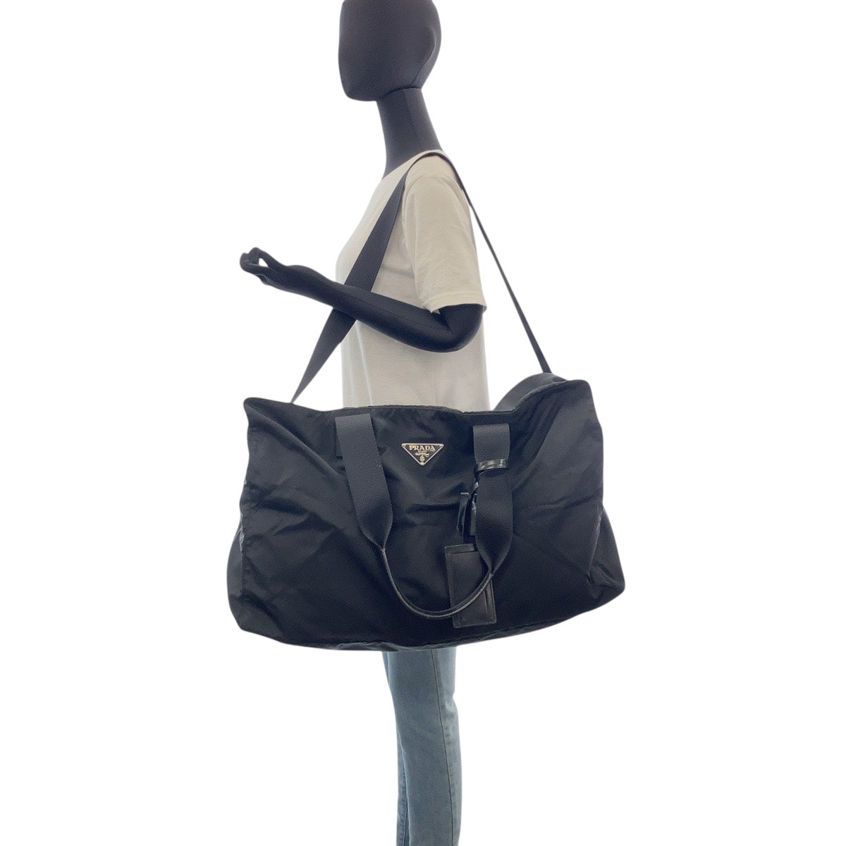 PRADA Boston Duffel bag Nylon Black SilverMetal Boston Duffel bag Shoulder Bag Unisex Test Triangle With logo Women Used Authentic