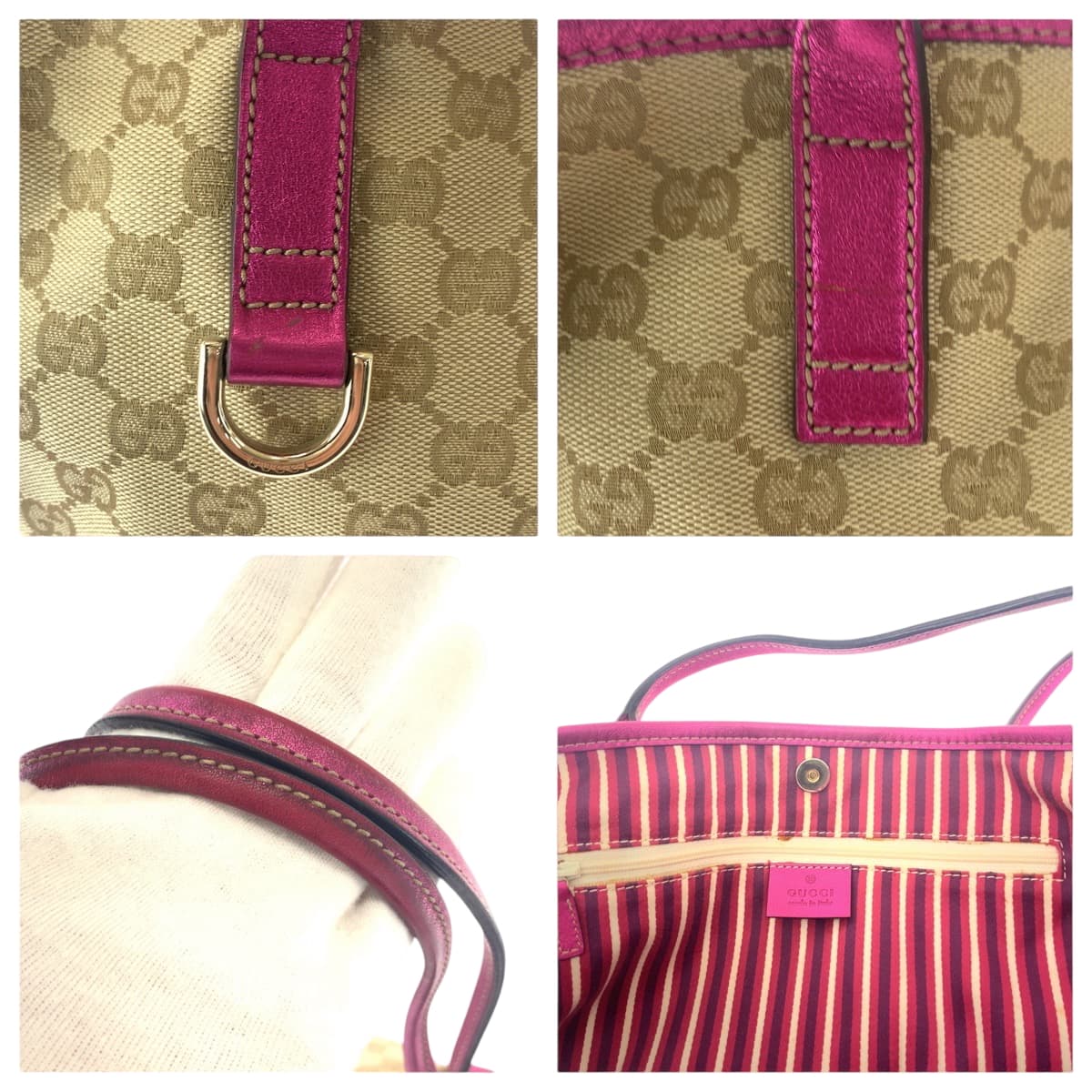 GUCCI Tote Bag 169946 GG canvas beige Tote Bag Shoulder Bag Newbrit Women Used Authentic