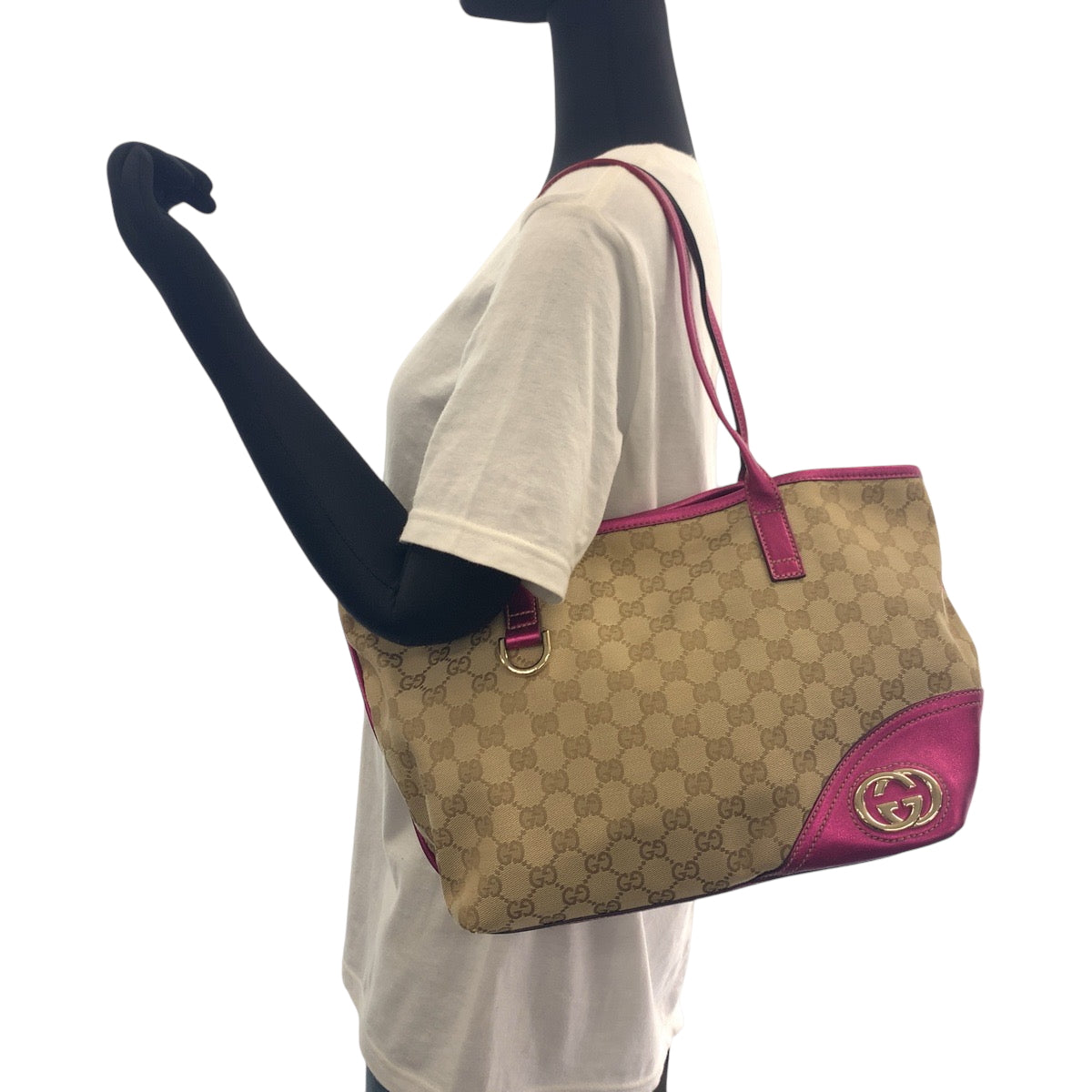 GUCCI Tote Bag 169946 GG canvas beige Tote Bag Shoulder Bag Newbrit Women Used Authentic