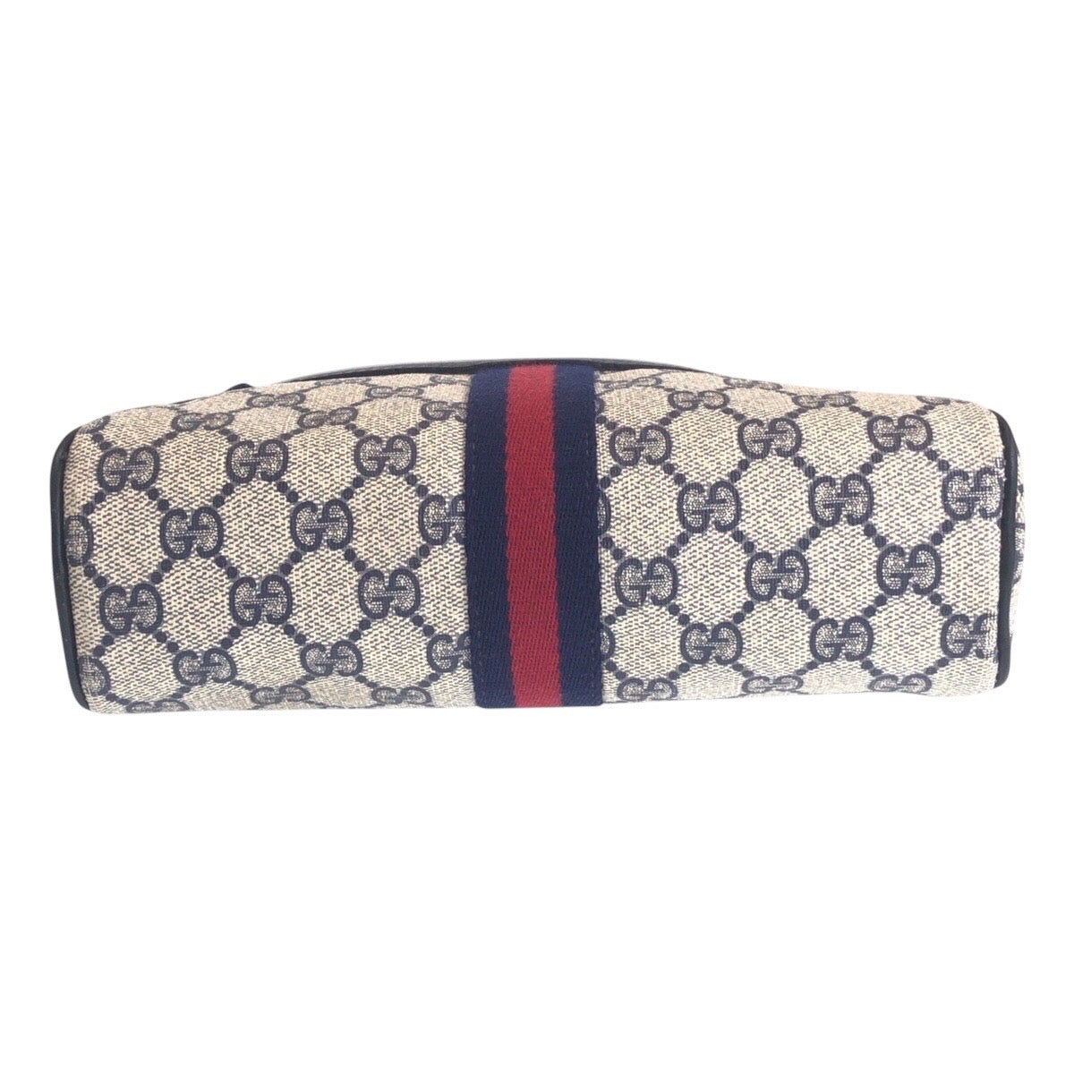 GUCCI Shoulder Bag 010 378 GG Supreme canvas, leather Gray Navy Gold Metal Shoulder Bag pochette Sherry Line Old Gucci Women Used Authentic