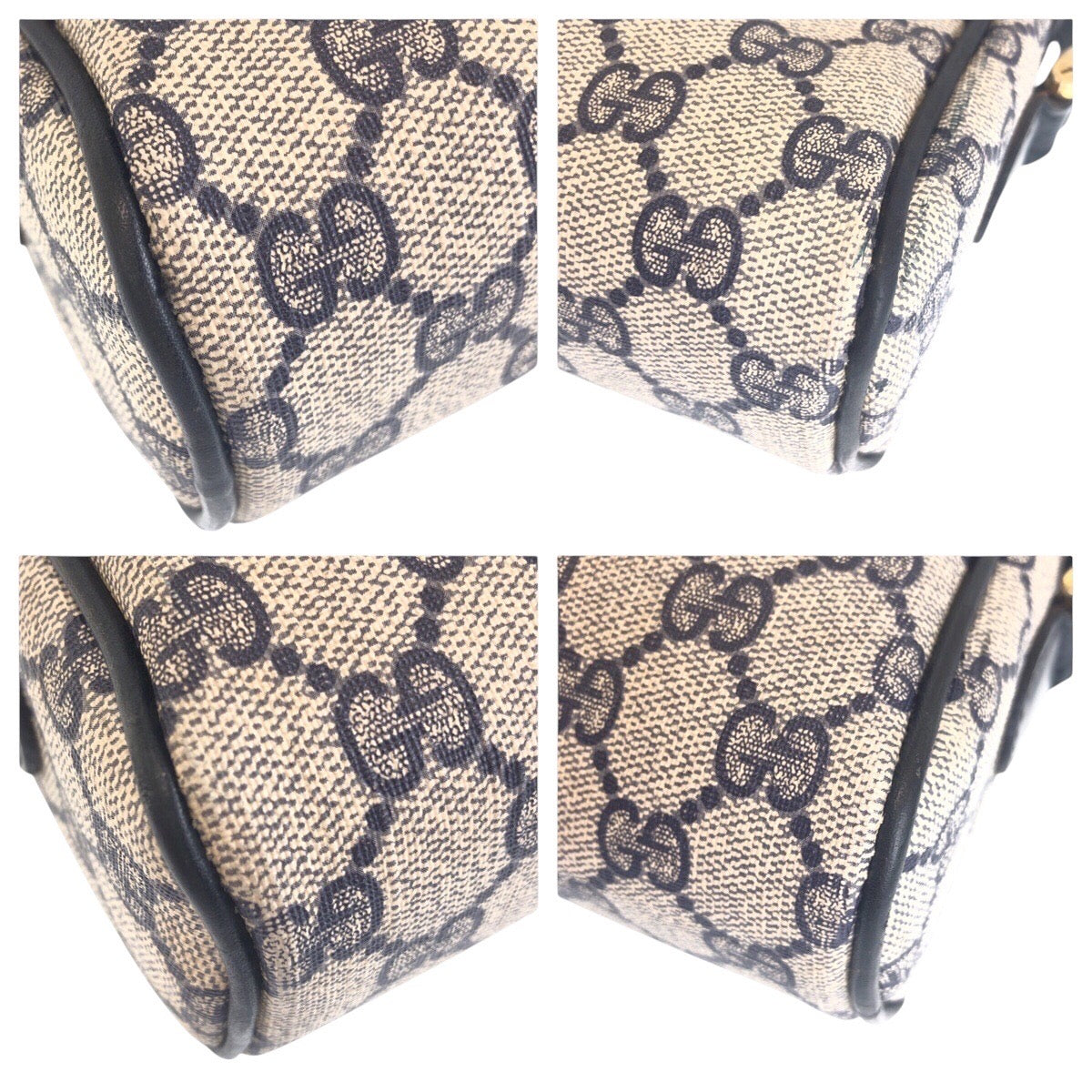 GUCCI Shoulder Bag 010 378 GG Supreme canvas, leather Gray Navy Gold Metal Shoulder Bag pochette Sherry Line Old Gucci Women Used Authentic