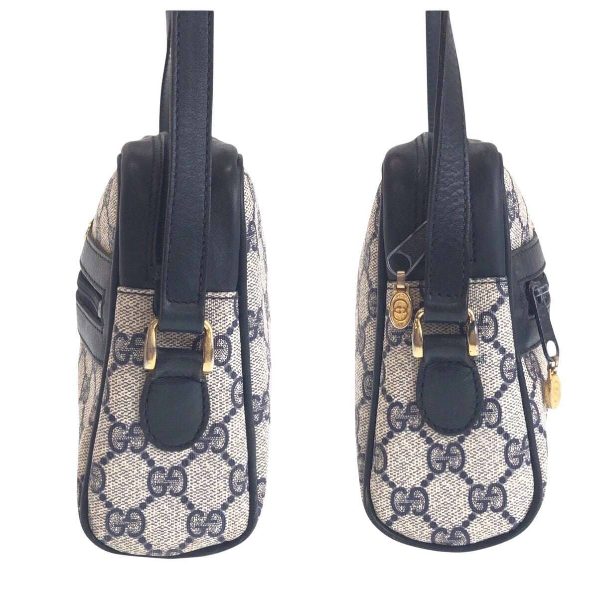 GUCCI Shoulder Bag 010 378 GG Supreme canvas, leather Gray Navy Gold Metal Shoulder Bag pochette Sherry Line Old Gucci Women Used Authentic