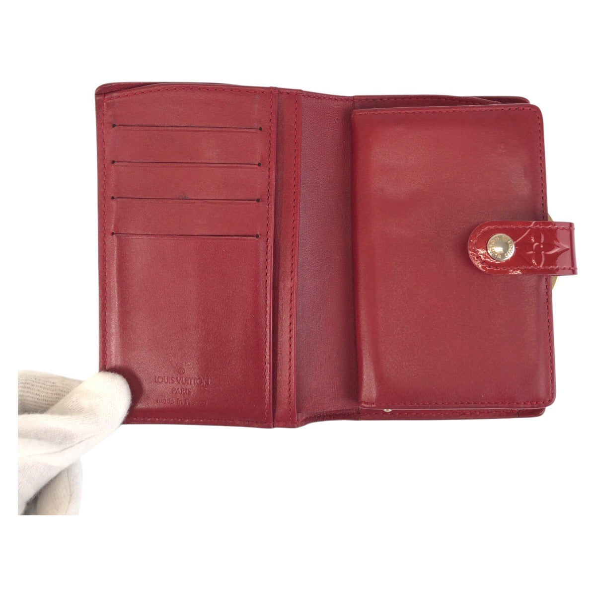 LOUIS VUITTON Bifold Wallet M93528 enamel Red Gold Metal Folding wallet Compact wallet Vernis Portefeuille Viennoiserie Women Used Authentic