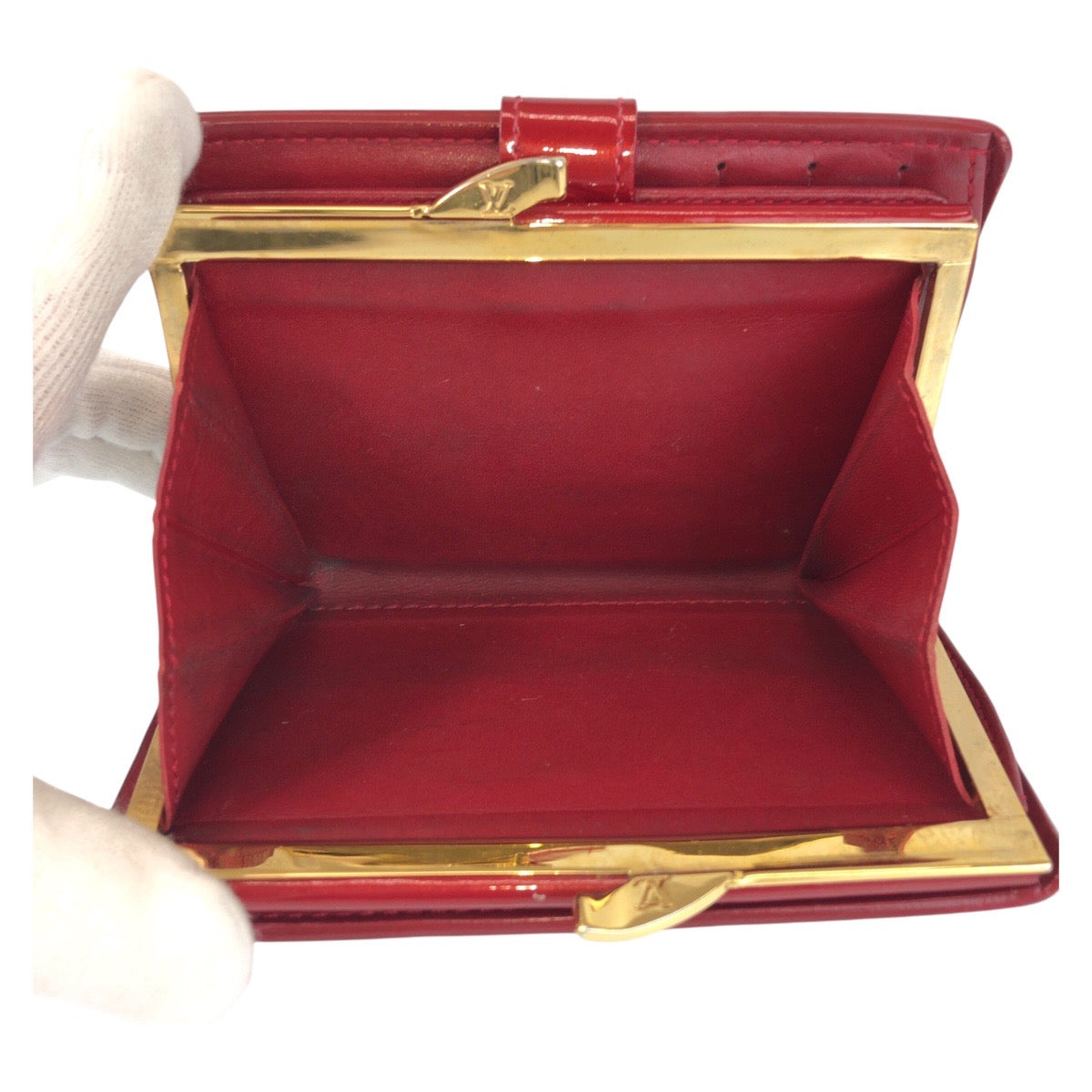 LOUIS VUITTON Bifold Wallet M93528 enamel Red Gold Metal Folding wallet Compact wallet Vernis Portefeuille Viennoiserie Women Used Authentic