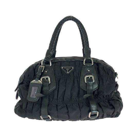 PRADA Handbag Nylon Black SilverMetal Handbag Shoulder Bag Test Triangle With logo Women Used Authentic