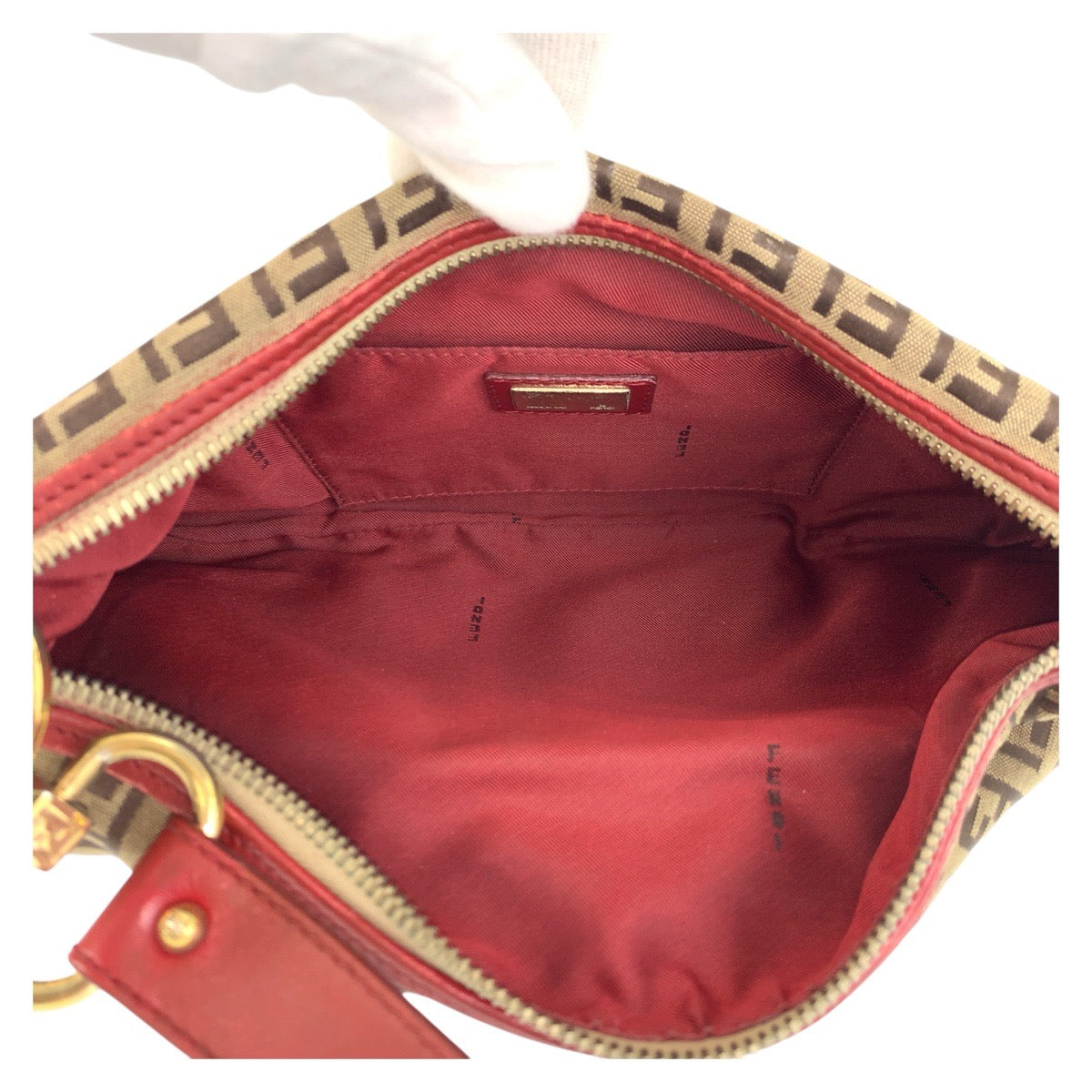 FENDI Handbag canvas Brown Red Gold Metal Zucchino