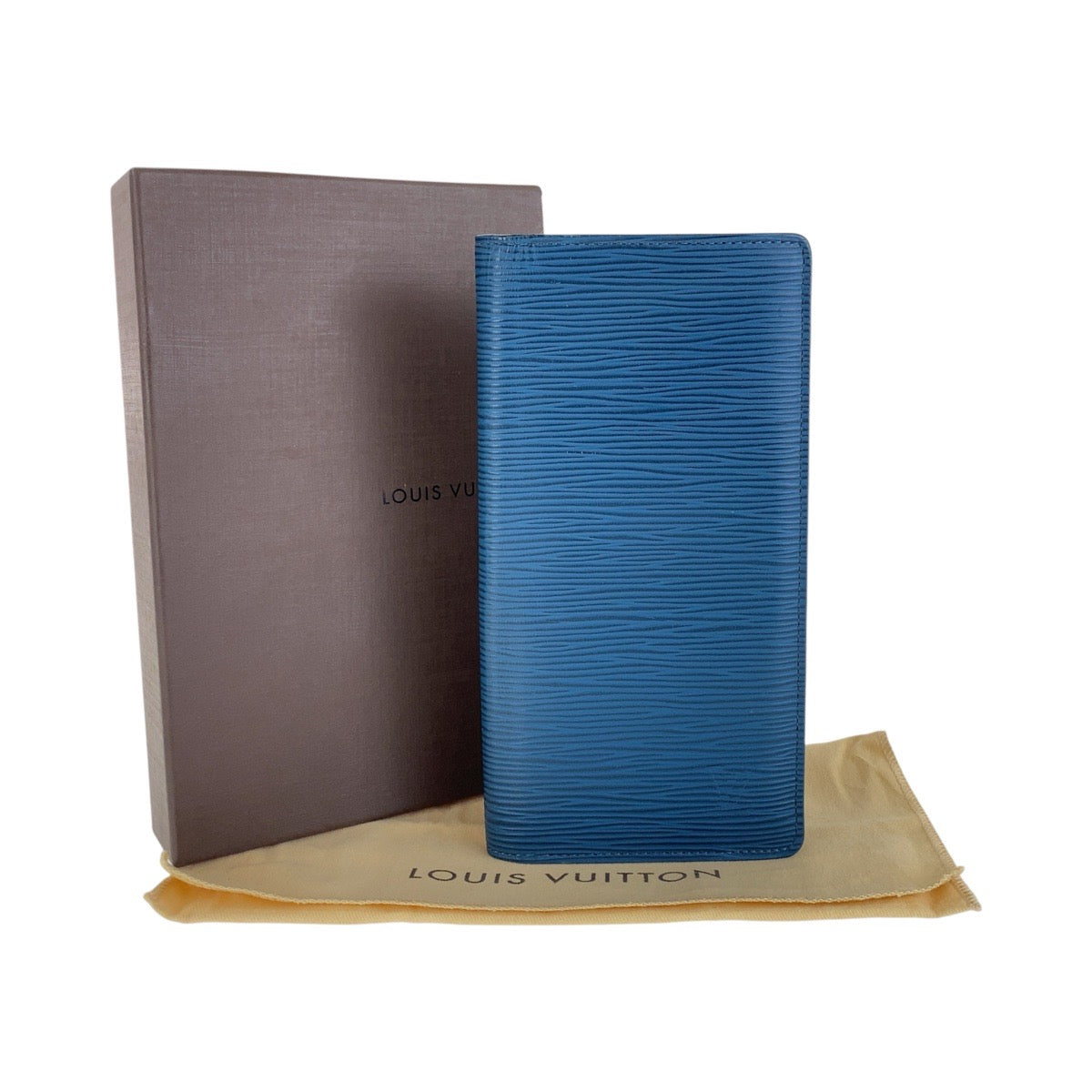 LOUIS VUITTON Long Wallet Purse M60616 leather blue Long Wallet Purse Epi Portefeuille Braza mens Used Authentic