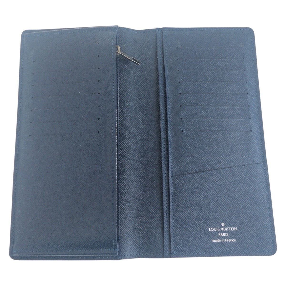 LOUIS VUITTON Long Wallet Purse M30501 leather Navy SilverMetal Long Wallet Purse Taiga Portefeuille Braza mens Used Authentic