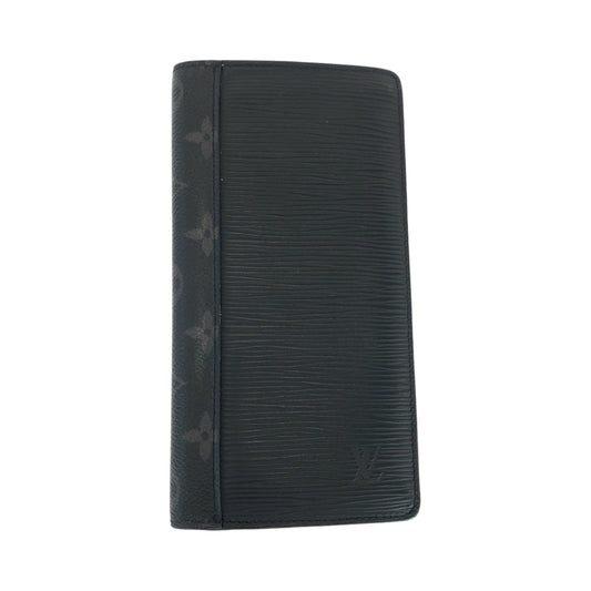 LOUIS VUITTON Long Wallet Purse M67728 Epi Leather , PVC Black Black Gray SilverMetal Long Wallet Purse Monogram Eclipse Epi Portefeuille Braza mens Used Authentic