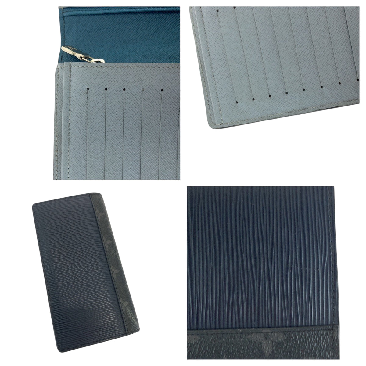 LOUIS VUITTON Long Wallet Purse M67728 Epi Leather , PVC Black Black Gray SilverMetal Long Wallet Purse Monogram Eclipse Epi Portefeuille Braza mens Used Authentic