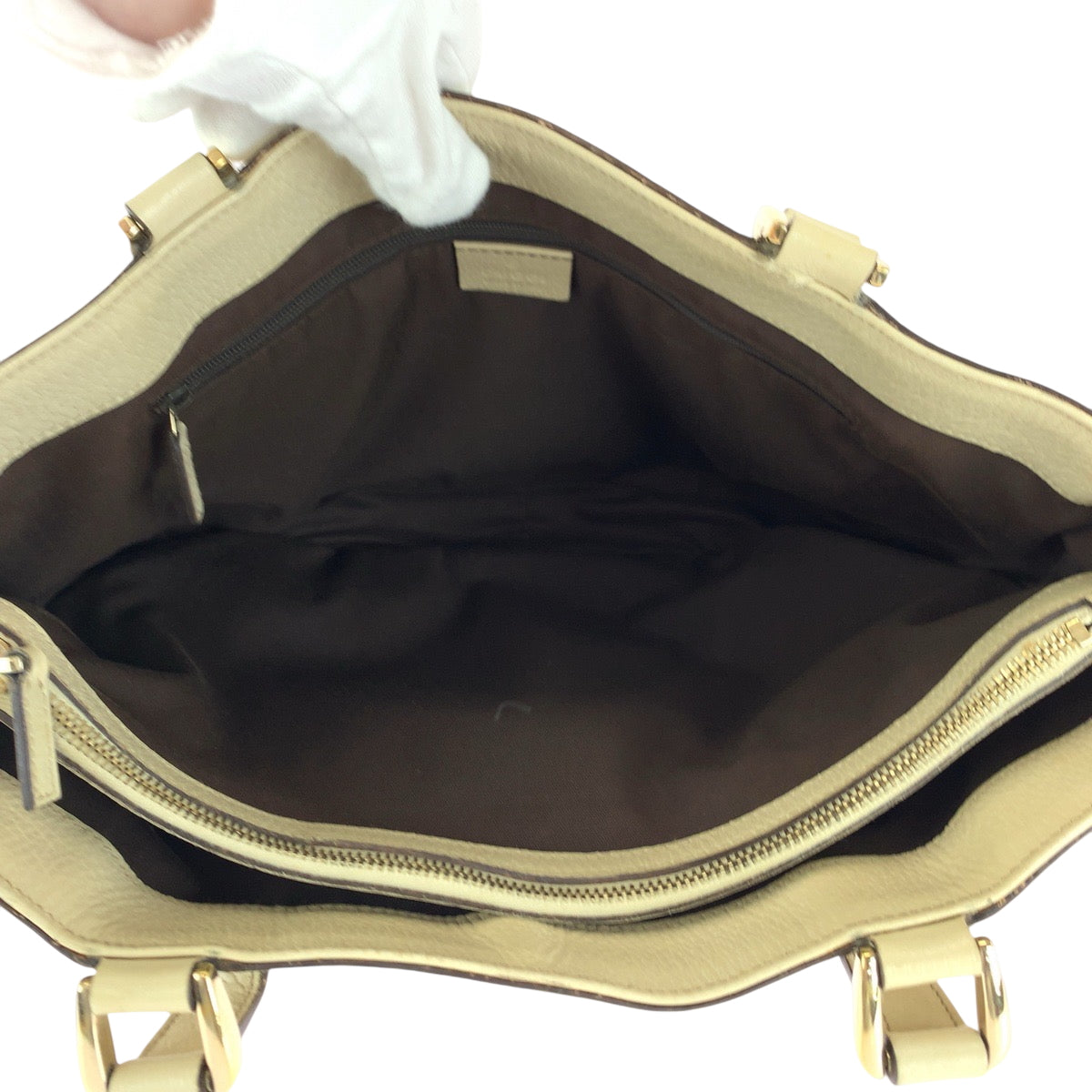 GUCCI Tote Bag 170004 GG canvas Beige Ivory Gold Metal Tote Bag handbag Women Used Authentic