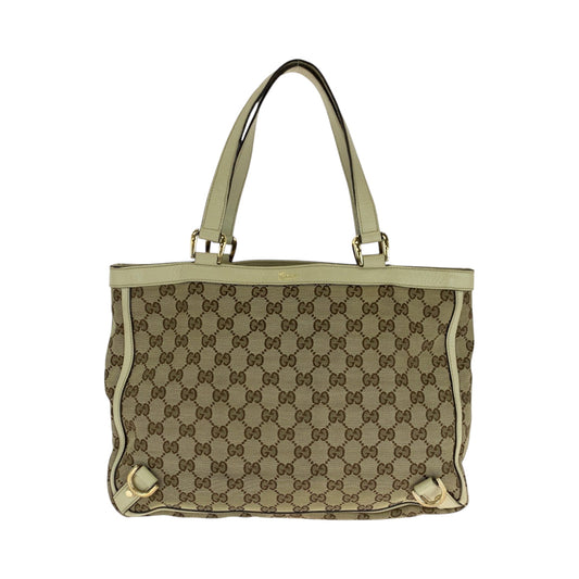 GUCCI Tote Bag 170004 GG canvas Beige Ivory Gold Metal Tote Bag handbag Women Used Authentic