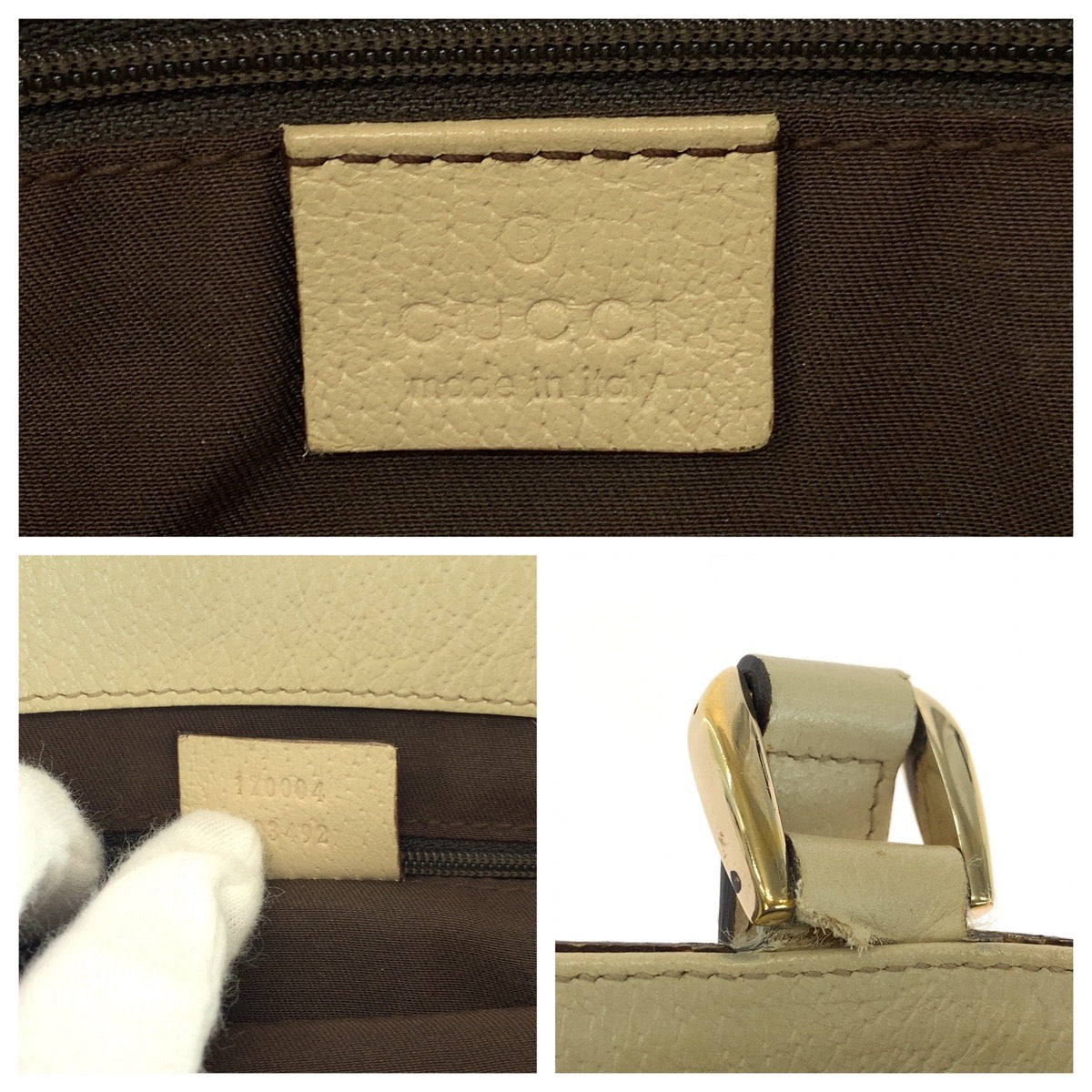 GUCCI Tote Bag 170004 GG canvas Beige Ivory Gold Metal Tote Bag handbag Women Used Authentic