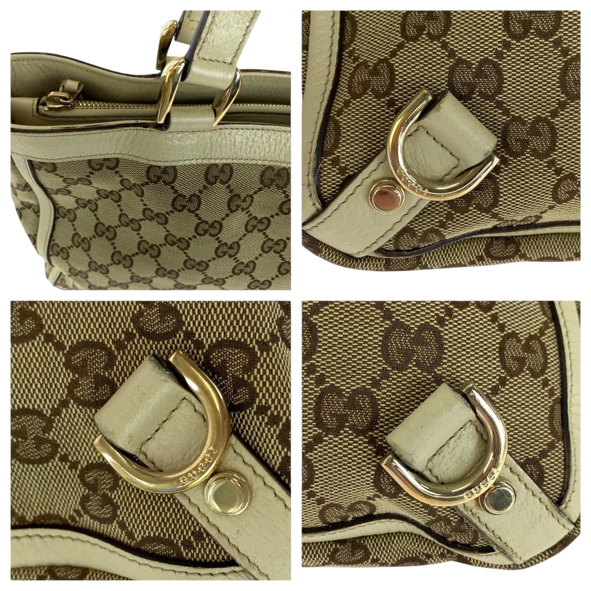 GUCCI Tote Bag 170004 GG canvas Beige Ivory Gold Metal Tote Bag handbag Women Used Authentic