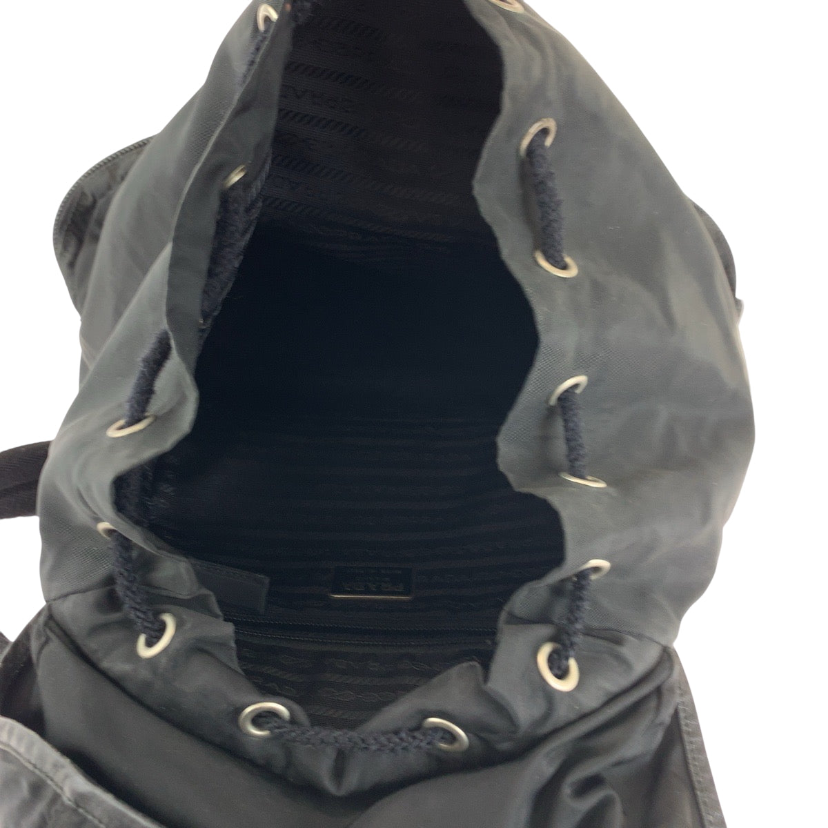 PRADA Backpack V164 Nylon Black SilverMetal Backpack Backpack Test Triangle With logo Women Used Authentic