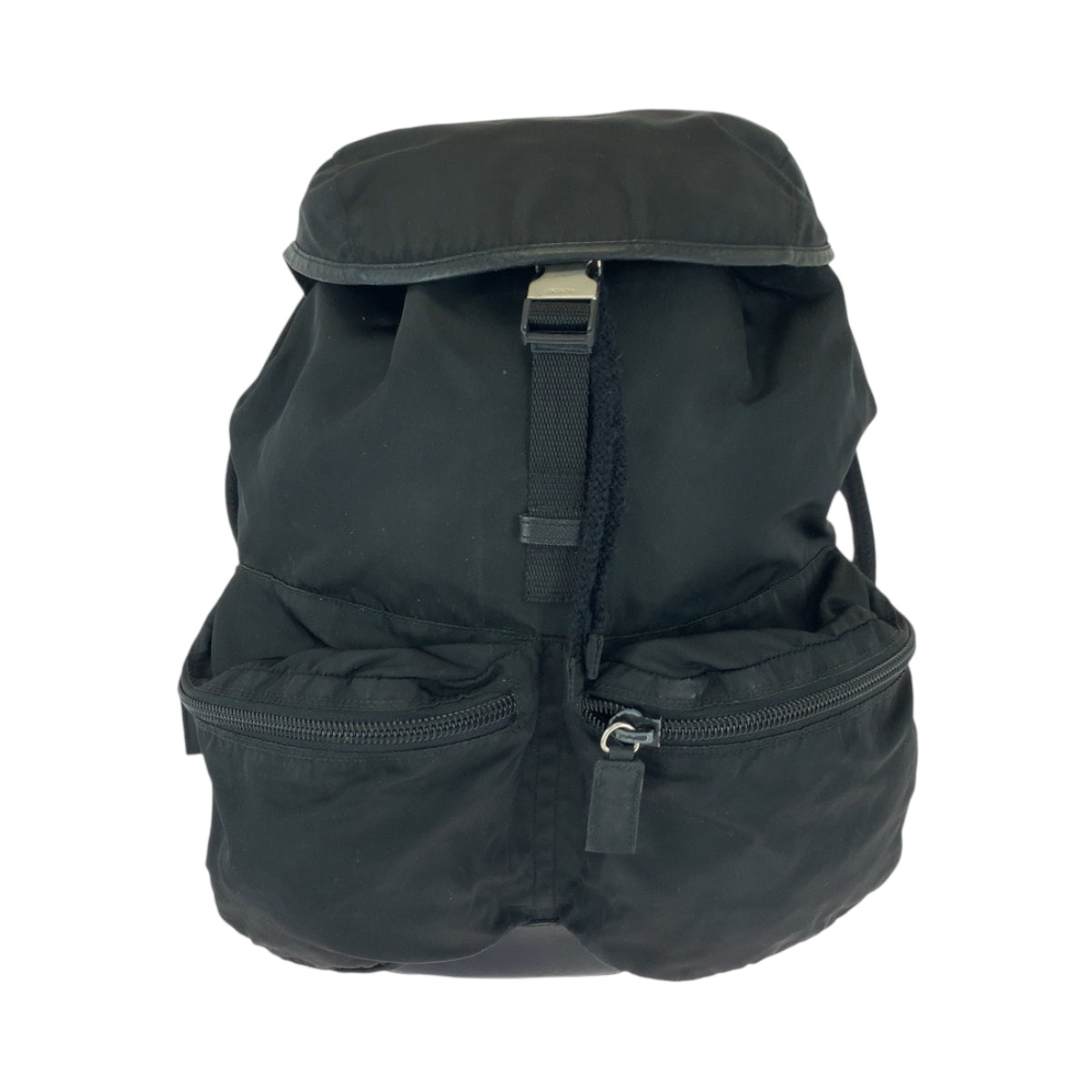 PRADA Backpack V164 Nylon Black SilverMetal Backpack Backpack Test Triangle With logo Women Used Authentic