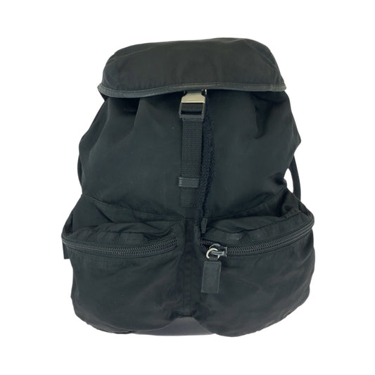 PRADA Backpack V164 Nylon Black SilverMetal Backpack Backpack Test Triangle With logo Women Used Authentic