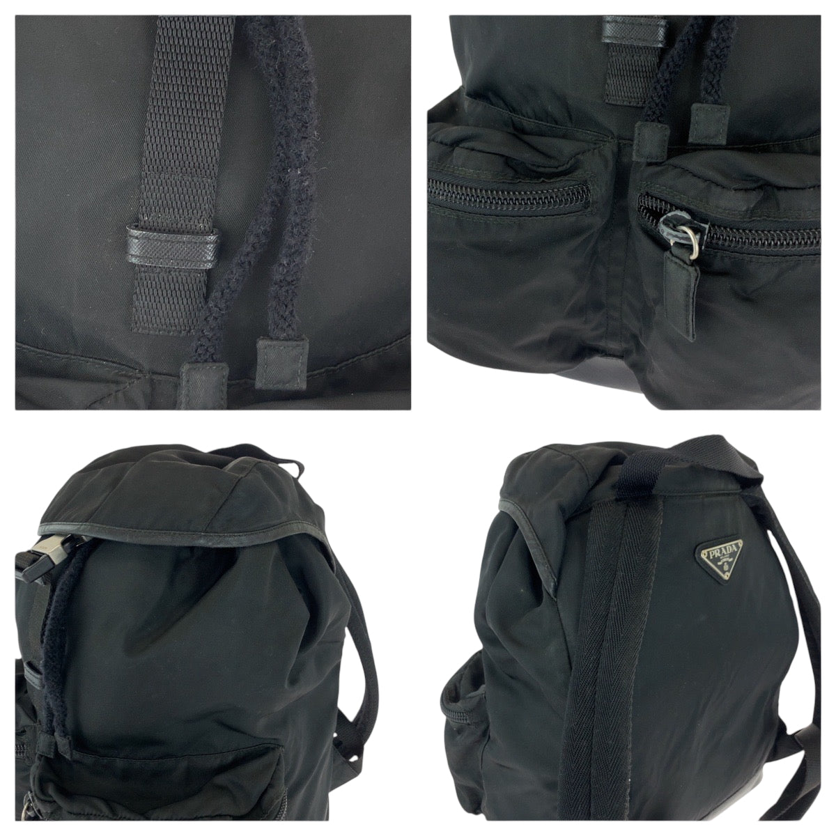 PRADA Backpack V164 Nylon Black SilverMetal Backpack Backpack Test Triangle With logo Women Used Authentic