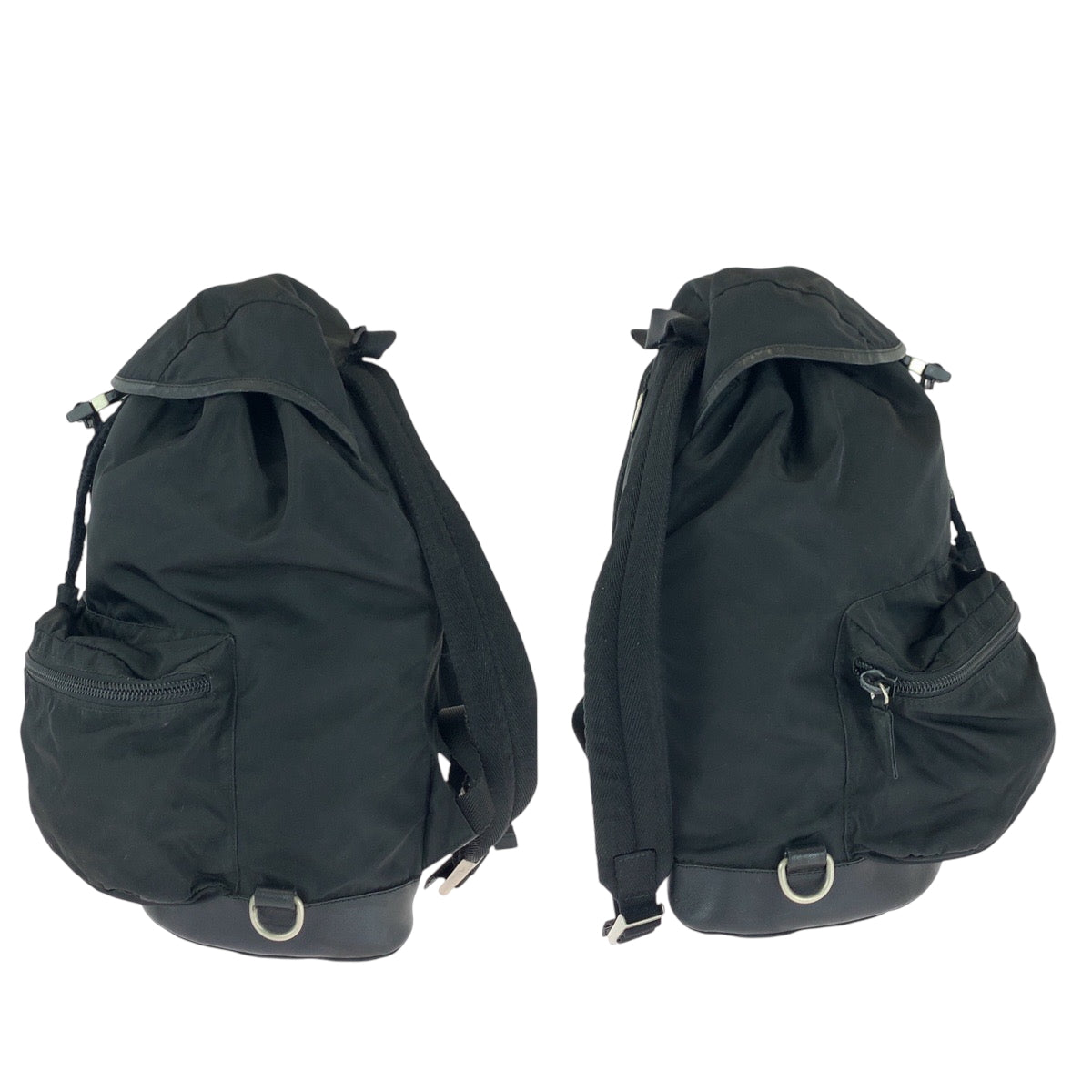 PRADA Backpack V164 Nylon Black SilverMetal Backpack Backpack Test Triangle With logo Women Used Authentic