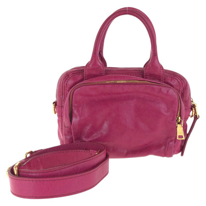 PRADA Tote Bag leather Pink Gold Metal Triangle With logo