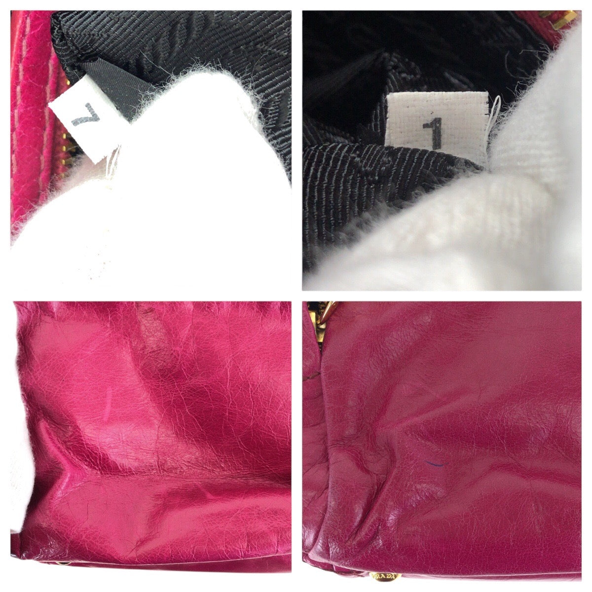 PRADA Tote Bag leather Pink Gold Metal Triangle With logo