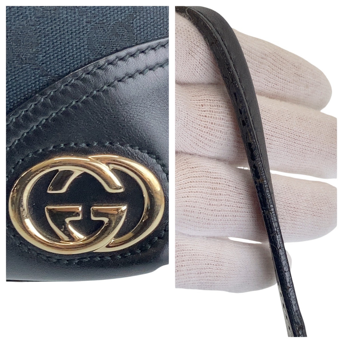 GUCCI Tote Bag 169945 GG canvas, leather black Tote Bag Shoulder Bag Newbrit Women Used Authentic