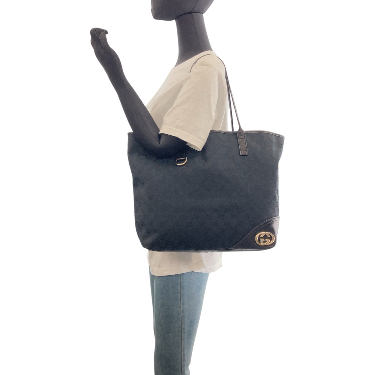 GUCCI Tote Bag 169945 GG canvas, leather black Tote Bag Shoulder Bag Newbrit Women Used Authentic