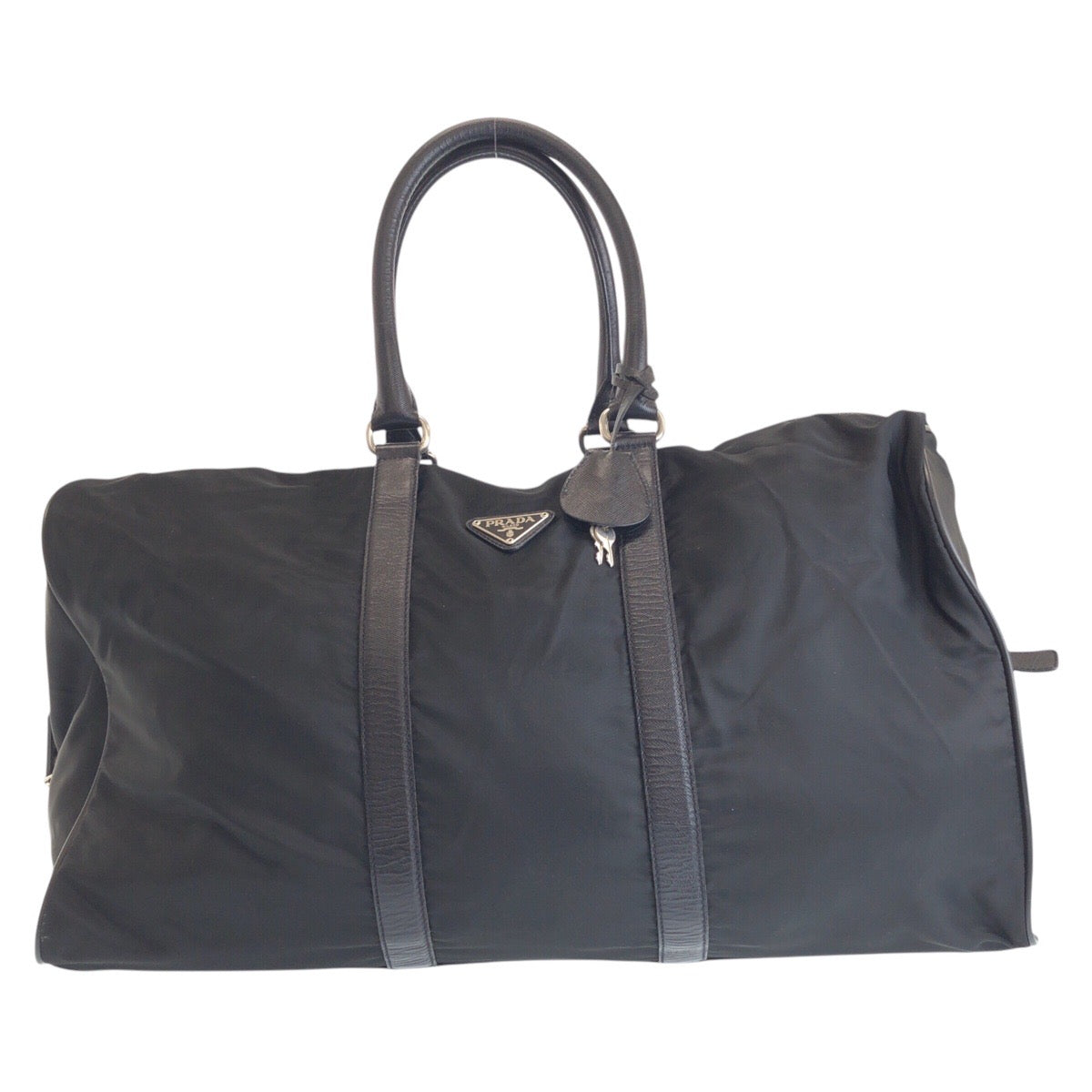 PRADA Boston Duffel bag Nylon Black SilverMetal Test Triangle With logo