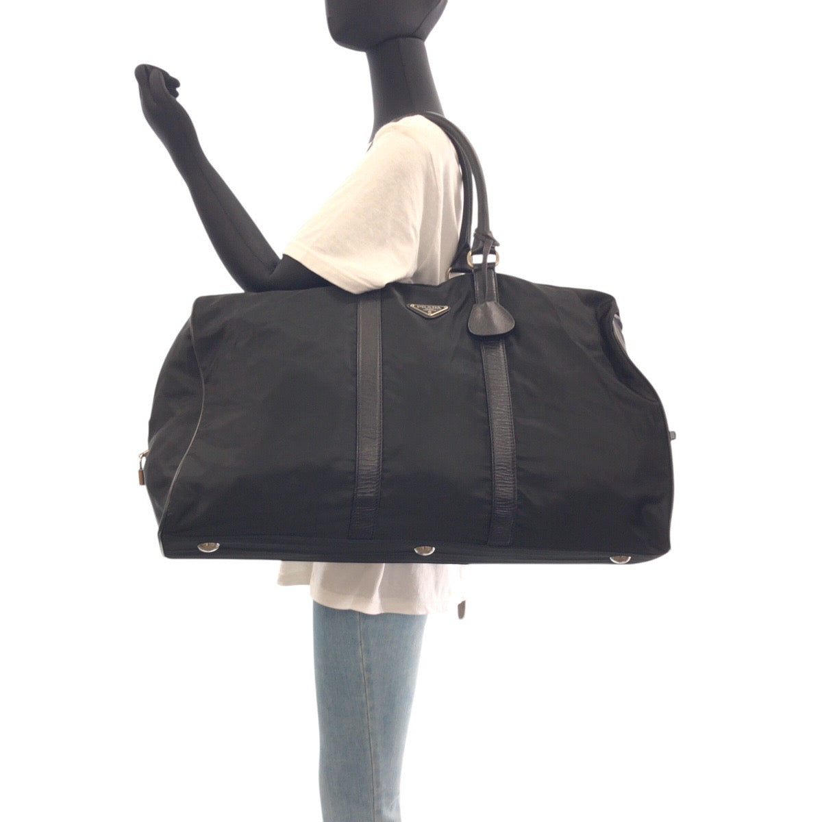PRADA Boston Duffel bag Nylon Black SilverMetal Test Triangle With logo