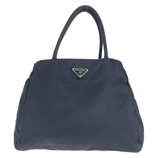 PRADA Tote Bag Nylon Black SilverMetal Tote Bag handbag Test Triangle With logo Women Used Authentic
