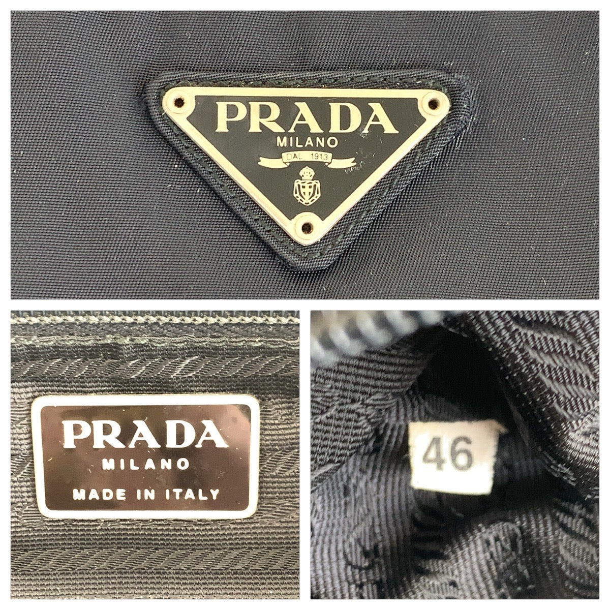 PRADA Tote Bag Nylon Black SilverMetal Tote Bag handbag Test Triangle With logo Women Used Authentic