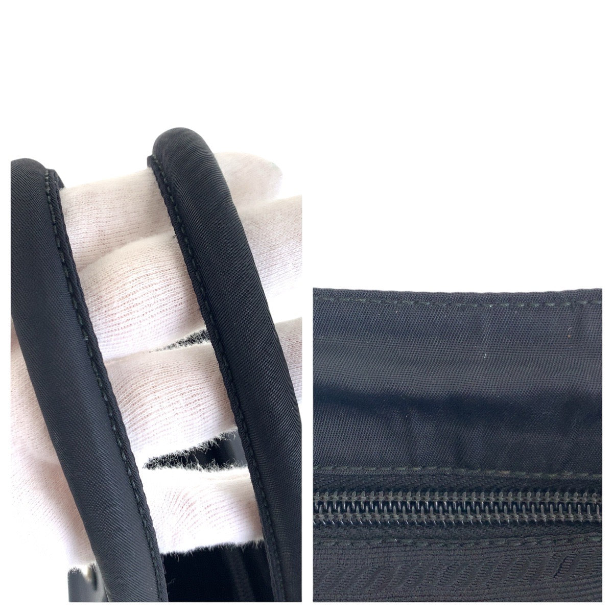 PRADA Tote Bag Nylon Black SilverMetal Tote Bag handbag Test Triangle With logo Women Used Authentic