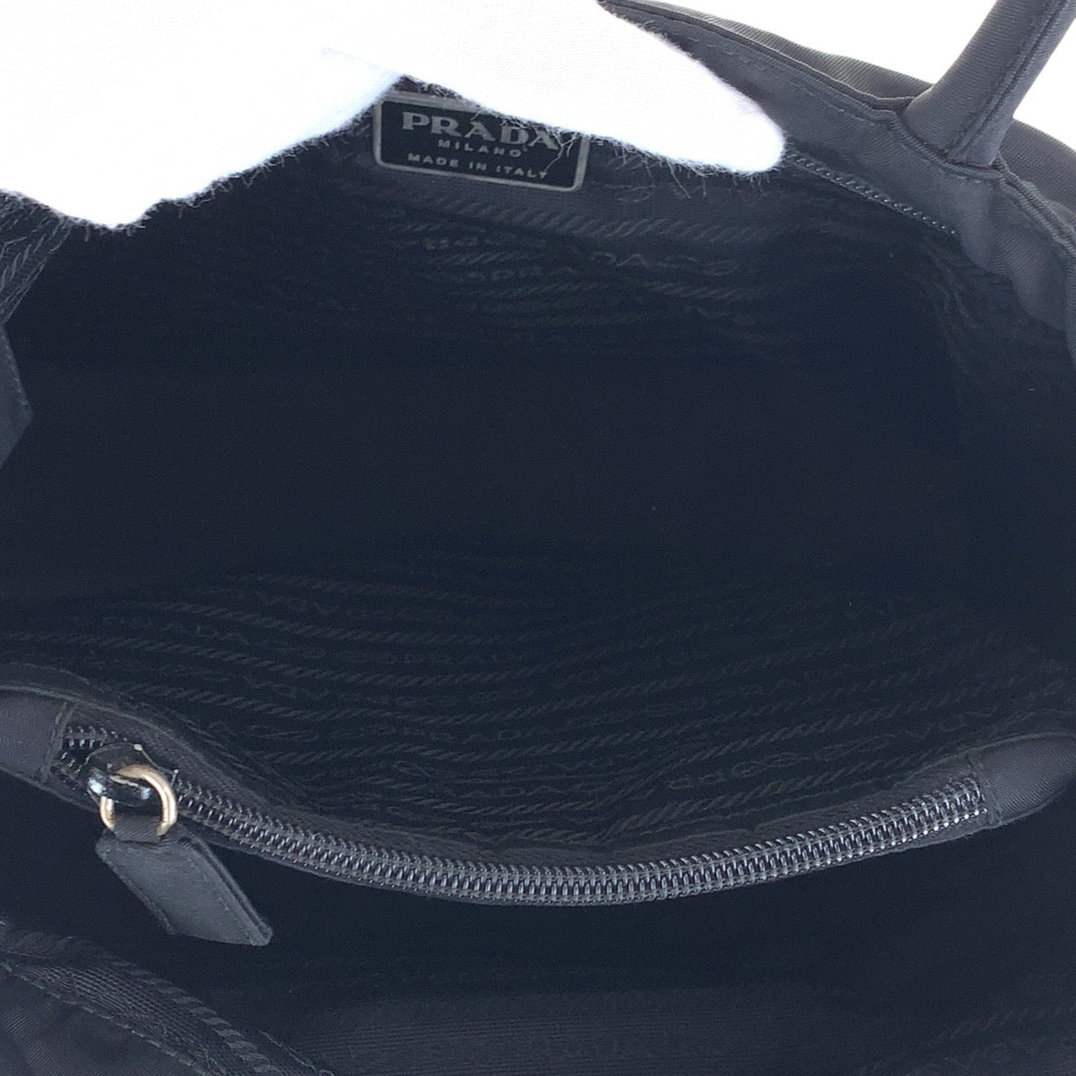 PRADA Tote Bag Nylon Black SilverMetal Tote Bag handbag Test Triangle With logo Women Used Authentic