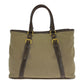 PRADA Tote Bag Canvas, Leather Khaki Brown Gold Metal Tote Bag Shoulder Bag Logo jacquard Triangle With logo Women Used Authentic