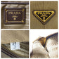 PRADA Tote Bag Canvas, Leather Khaki Brown Gold Metal Tote Bag Shoulder Bag Logo jacquard Triangle With logo Women Used Authentic
