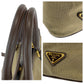 PRADA Tote Bag Canvas, Leather Khaki Brown Gold Metal Tote Bag Shoulder Bag Logo jacquard Triangle With logo Women Used Authentic