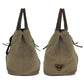 PRADA Tote Bag Canvas, Leather Khaki Brown Gold Metal Tote Bag Shoulder Bag Logo jacquard Triangle With logo Women Used Authentic