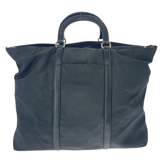 PRADA Tote Bag Nylon Black SilverMetal Tote Bag Shoulder Bag 2WAY Test Triangle With logo mens Used Authentic