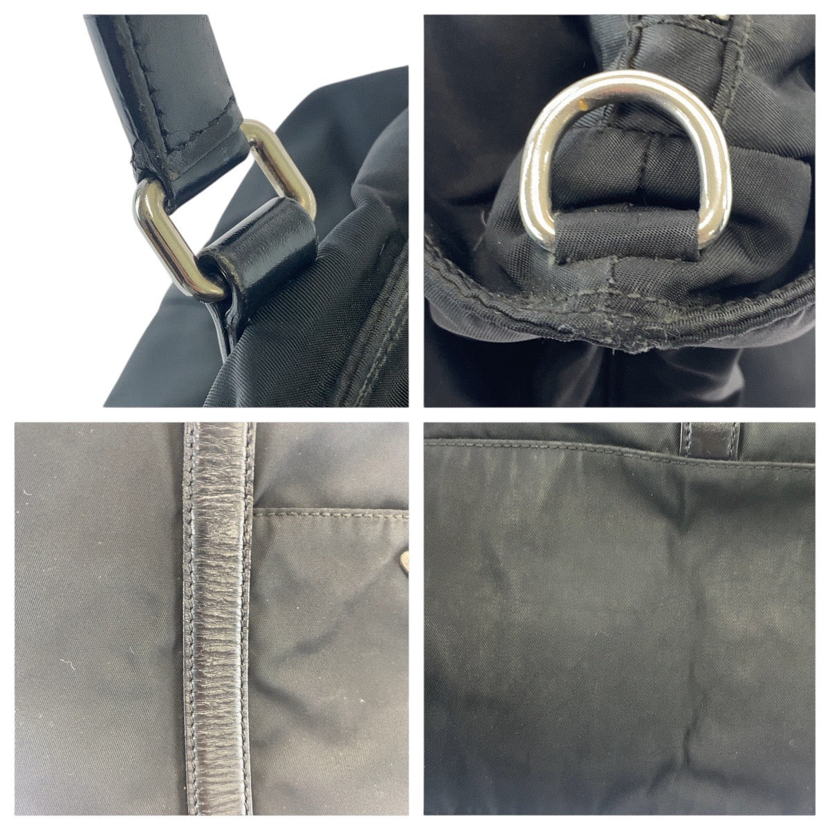 PRADA Tote Bag Nylon Black SilverMetal Tote Bag Shoulder Bag 2WAY Test Triangle With logo mens Used Authentic