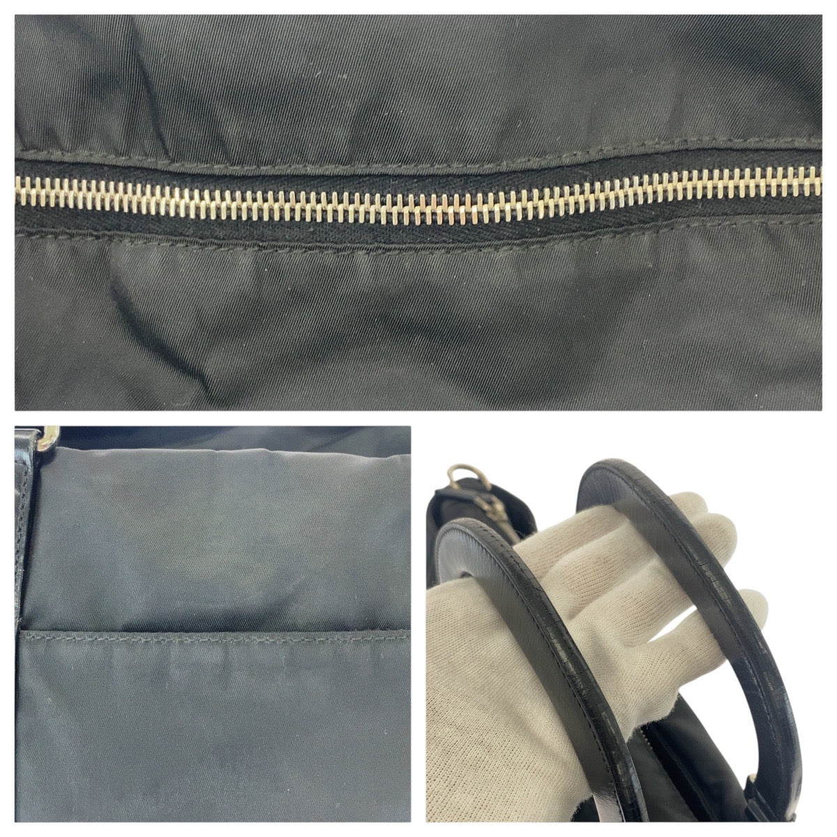 PRADA Tote Bag Nylon Black SilverMetal Tote Bag Shoulder Bag 2WAY Test Triangle With logo mens Used Authentic