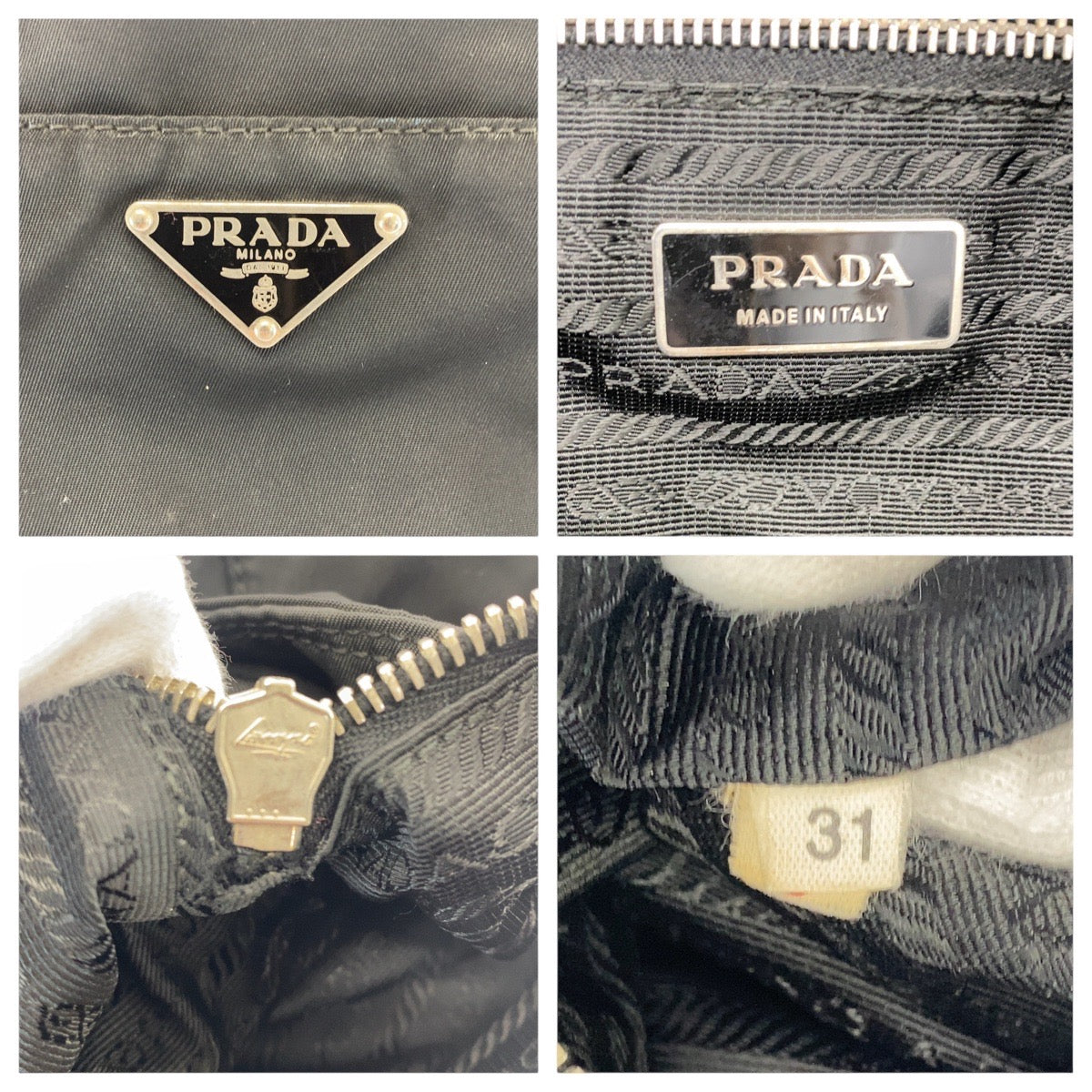 PRADA Tote Bag Nylon Black SilverMetal Tote Bag Shoulder Bag 2WAY Test Triangle With logo mens Used Authentic