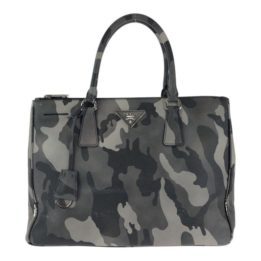 PRADA Handbag leather khaki Saffiano Camouflage Triangle With logo Women Used Authentic