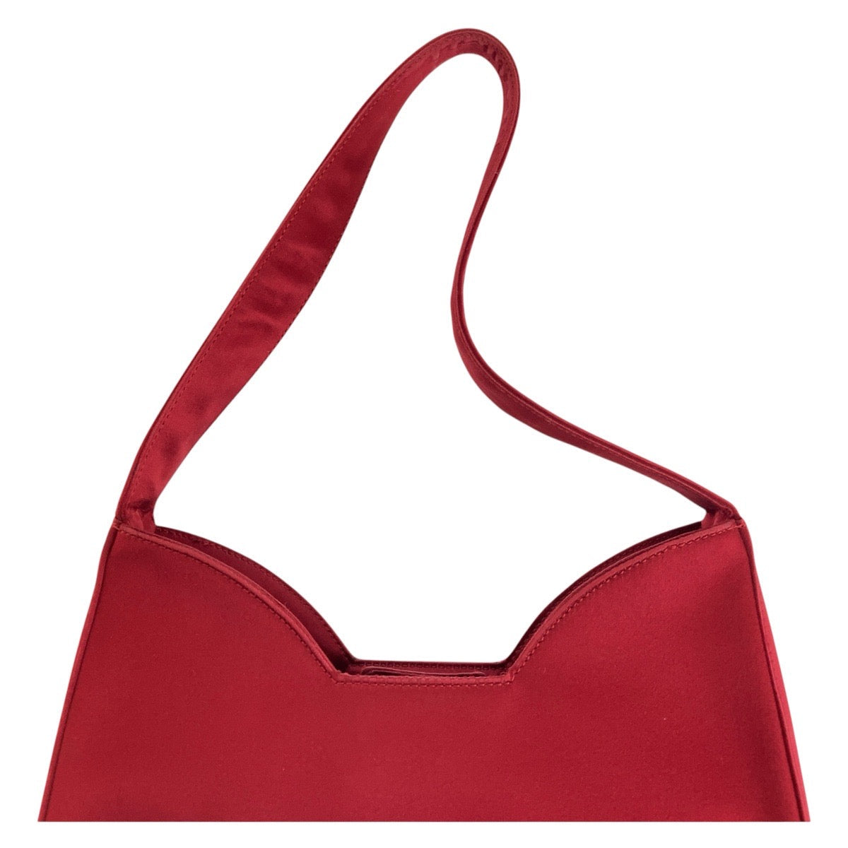PRADA Shoulder Bag Satin Red Silver Metal Triangle With logo