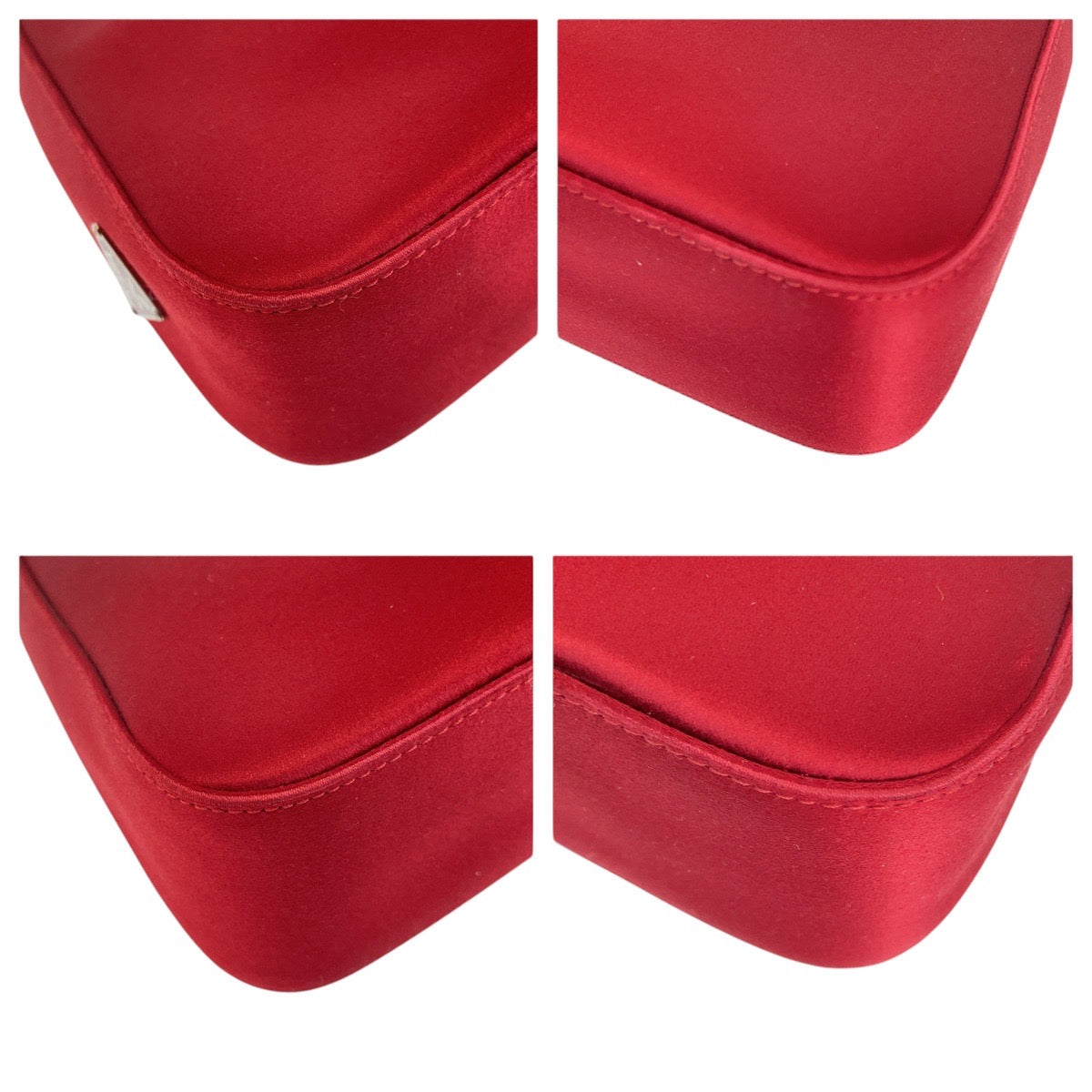 PRADA Shoulder Bag Satin Red Silver Metal Triangle With logo