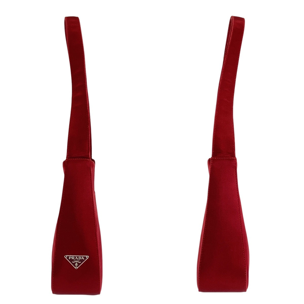 PRADA Shoulder Bag Satin Red Silver Metal Triangle With logo