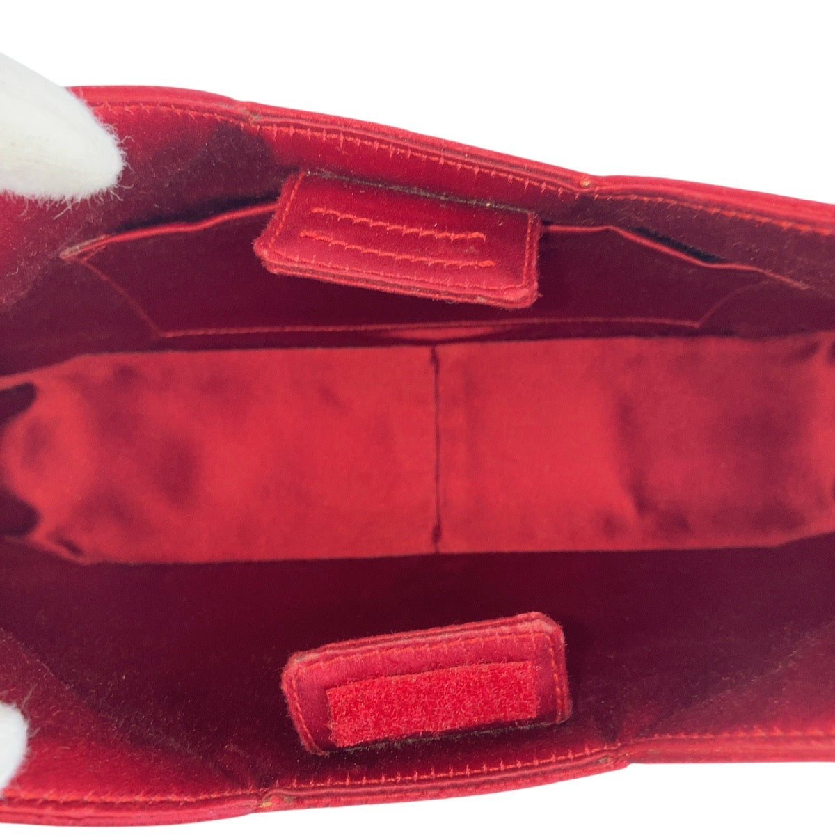 PRADA Shoulder Bag Satin Red Silver Metal Triangle With logo